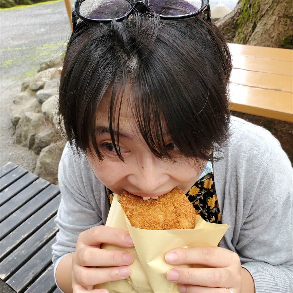 リッツカールトン日光から徒歩で行ける華厳の滝で湯葉コロッケを食べるりっちゃん