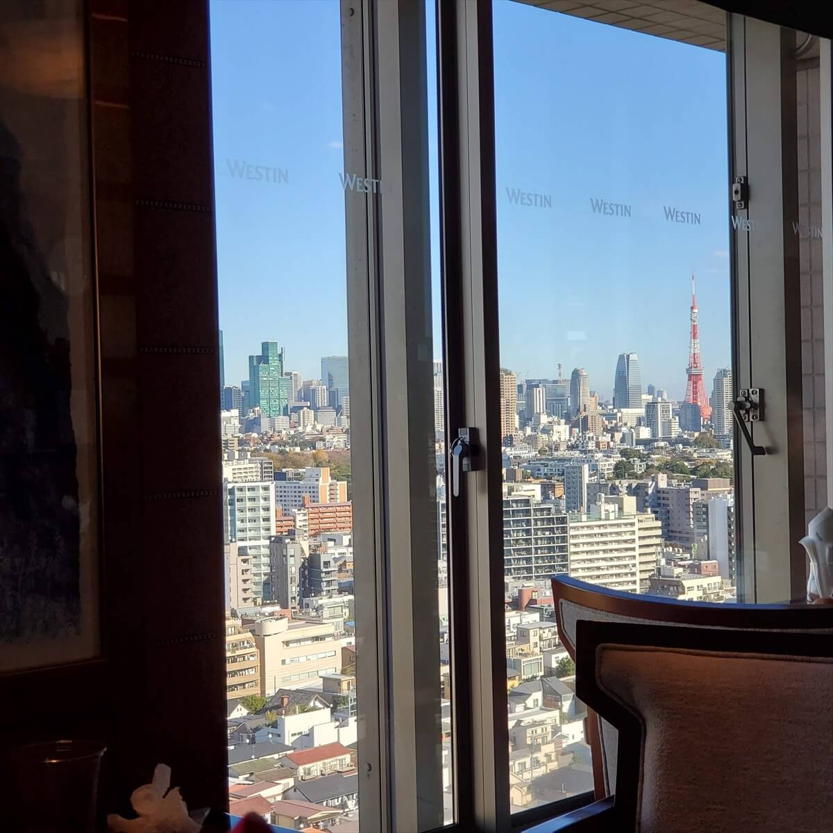 ウェスティンホテル東京のクラブラウンジ「ウェスティンクラブ」から見える東京タワー